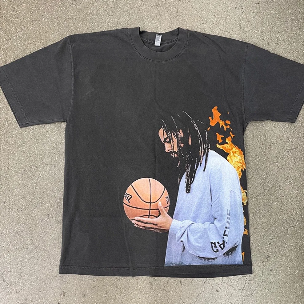 J. Cole Basketball Print Short Sleeve T-Shirt