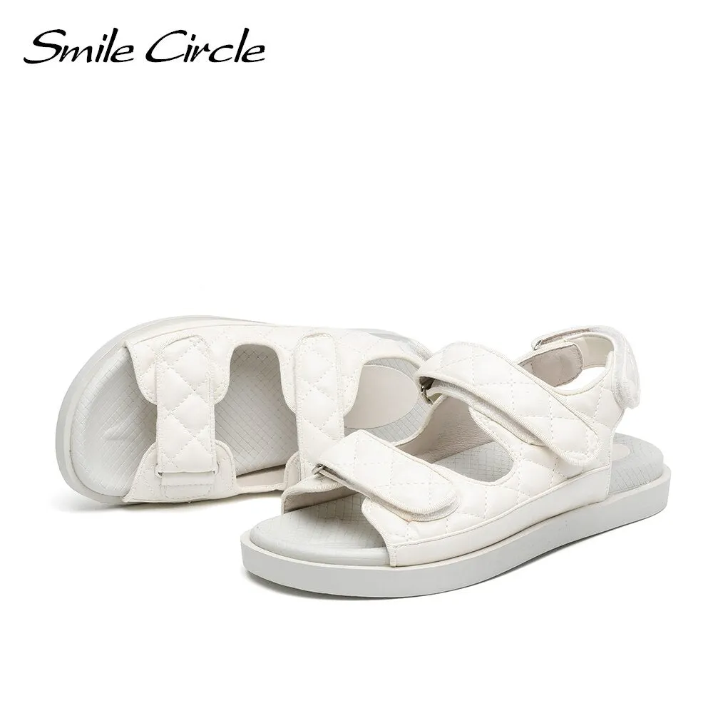 Smile Circle 2021 Summer Sandals Women Flats Platform Shoes Fashion Rhombus Lattice Casual Soft Bottom Ladies Sandals