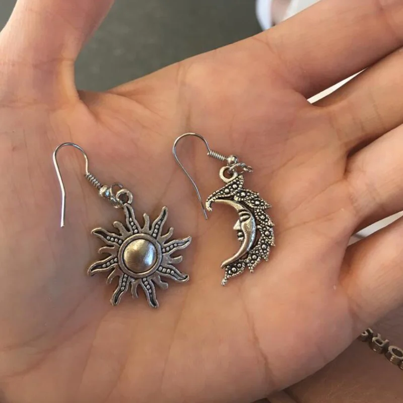 Vintage Sun Moon Lady Earrings-barclient