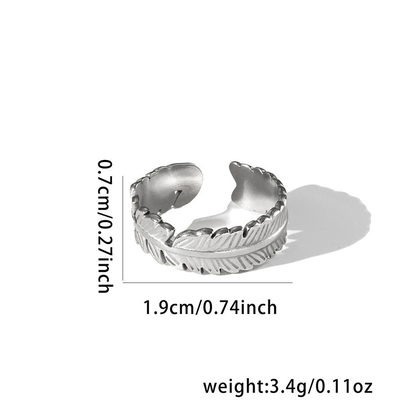 Casual Minimalist Leaf Titanium Steel Plating Open Rings
