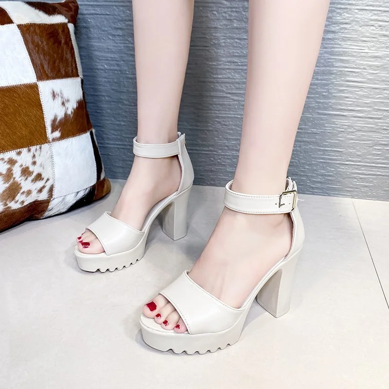 White Summer Sandal Shoes for Women 2021 New Arrival Sexy Peep Toe Thick Heels Sandals Platform Casual Russian Shoes Women