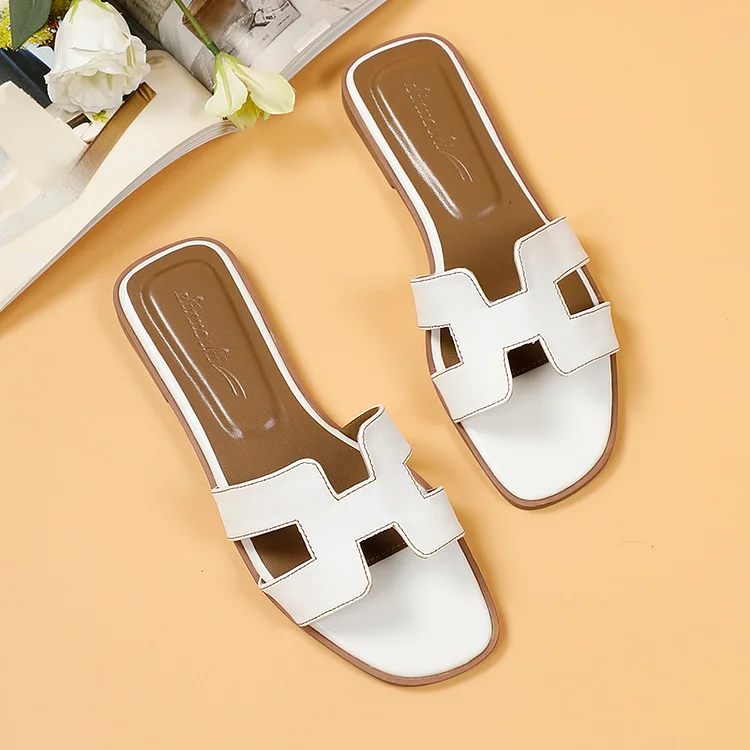 H Slippers Women's Summer Women's Slippers Wear Non-slip Rubber Flat Bottom beach wear fashion all-match women's shoes sandals and slippers_ viptrois