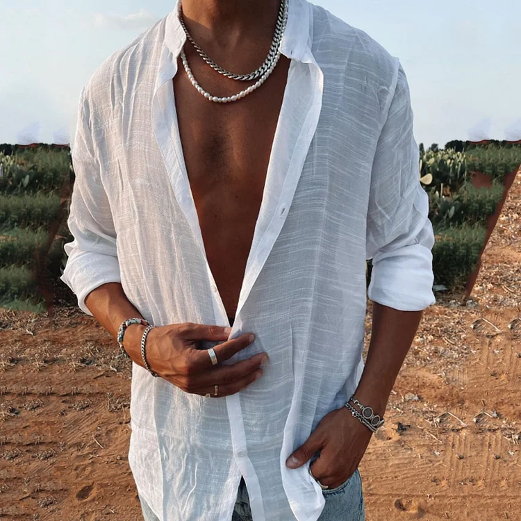 Men's Vacation Linen Long Sleeve Shirt bec4
