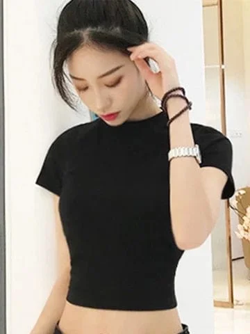 pornhint Pornhint Best Sell O-neck Sexy Crop Top Ladies Short Sleeve T Shirt Tee Shein T-shirt Basic Stretch T-shirts Women Harajuku
