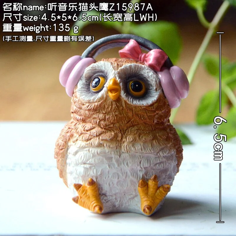 Creative Cute Bird Owls Statue Simulation Animal Miniature Fairy Garden & Terrarium Desktop Ornament Home Decoration Resin Gift