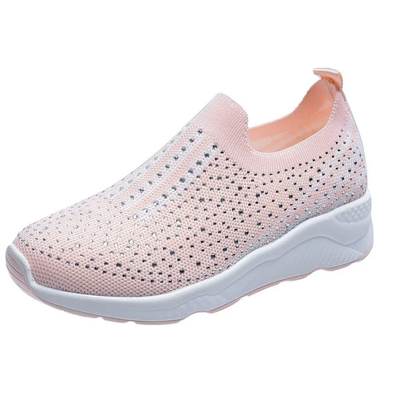 Rimocy women's hot pink crystal sneakers slip on flats shoes for women 2022 Spring Non-slip Soft Bottom casual shoes woman flats
