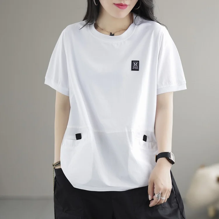 Casual Simple Solid Color Spliced Short Sleeve T-Shirt