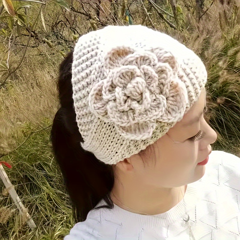 1pcs Solid Color Flower Headband Woolen Knitted Hair Band Wide-brimmed Headband Autumn And Winter Warm Hair Accessories