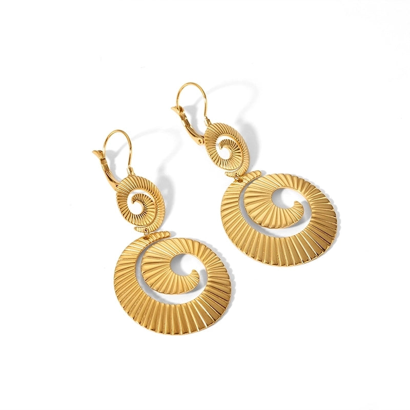 1 Pair Classical Bohemian British Style Spiral Stripe Asymmetrical Plating 201 Stainless Steel 18K Gold Plated Drop Earrings