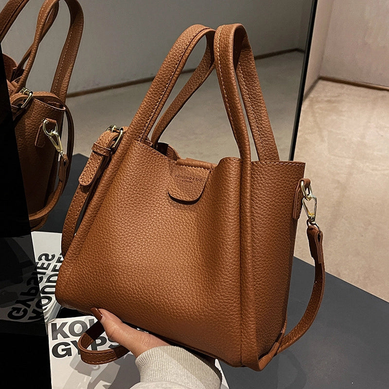 Women's Medium Pu Leather Solid Color Streetwear Bucket Magnetic Buckle Shoulder Bag Handbag Crossbody Bag