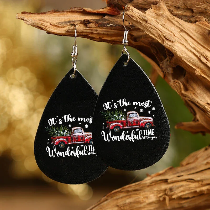 Christmas It's The Most Wonderful Time of The Year Leather Earrings