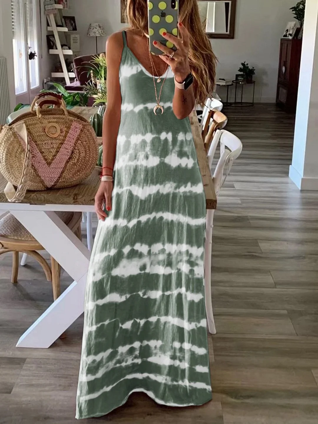 Uveng Neck Stripes Striped Straps Long Dress