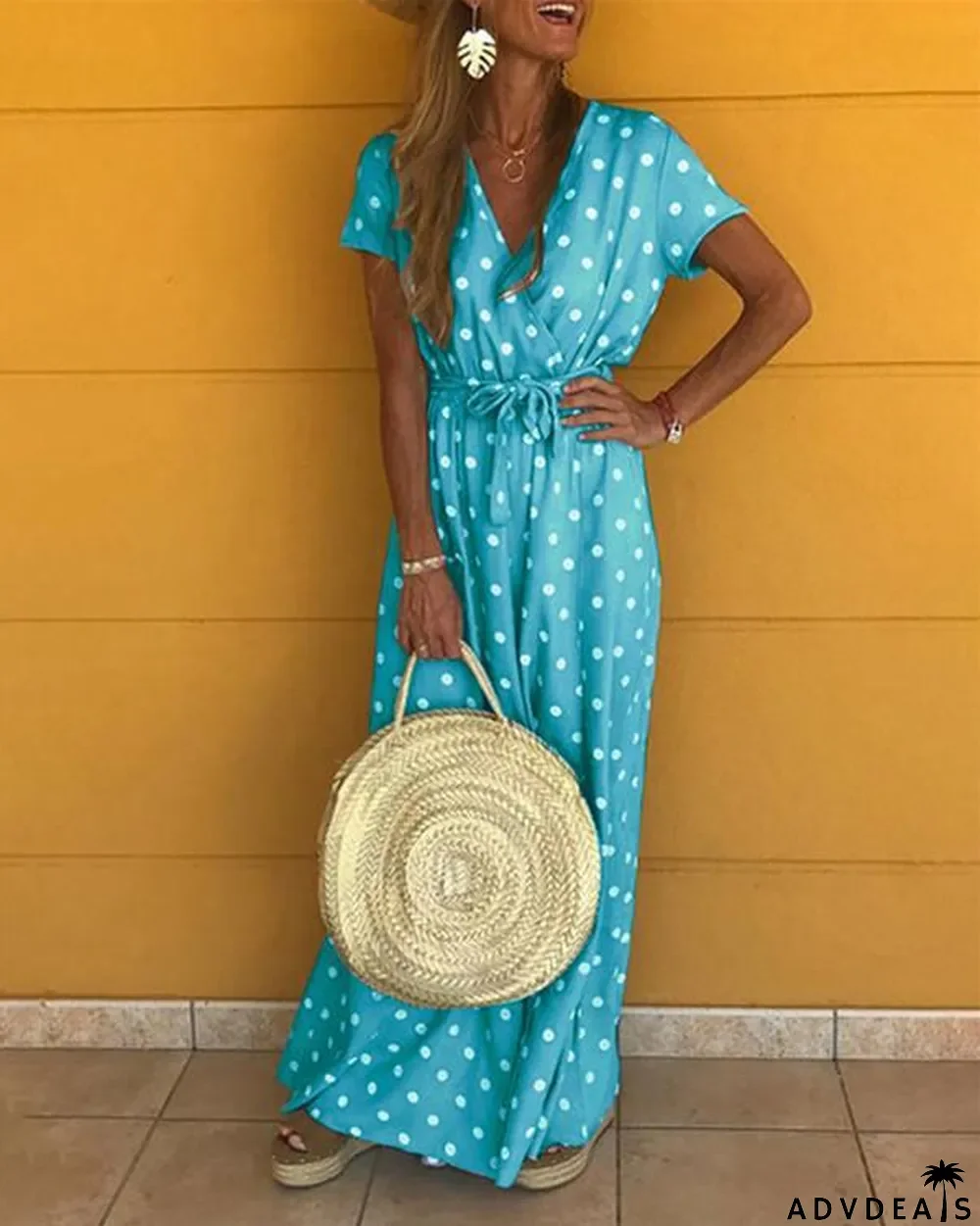 Polka Dots Bohemian Holiday Dresses Shift Daytime Maxi Dresses