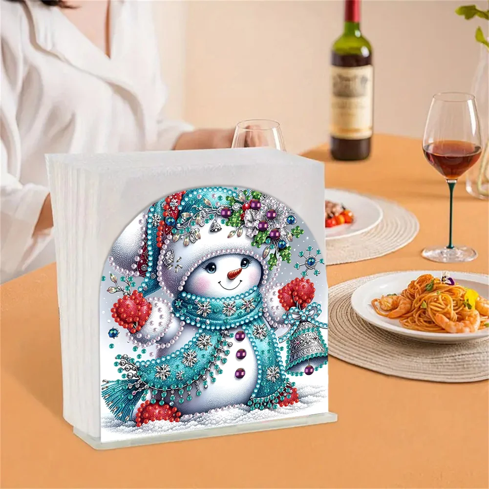 DIY Acrylic Winter Snowman Diamond Painting Paper Towel Holder for Home Art Crafts