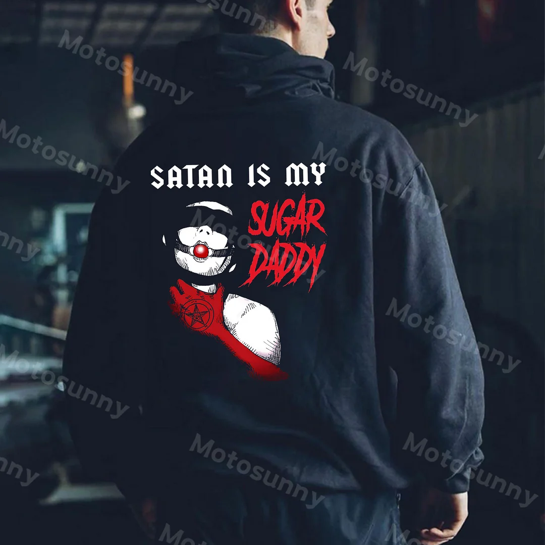 SATAN IS MY SUGAR DADDY Letter Graphic Black Print Hoodie