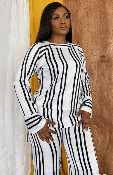 Autumn Casual Elegant Stripes Blouse and Pants 2 Piece Set