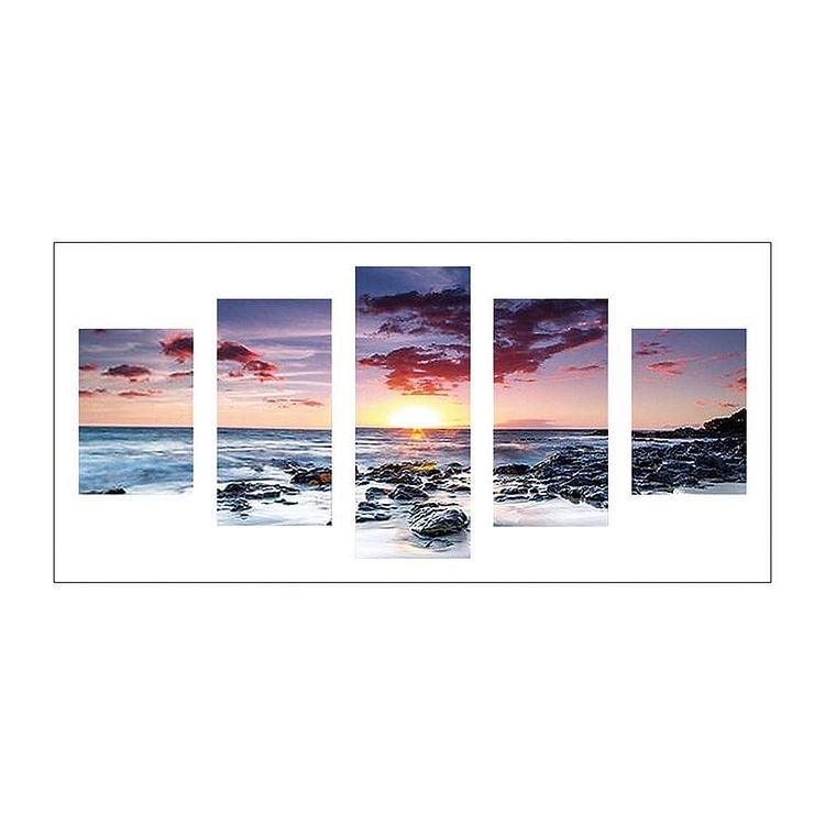 Sunset 5 pictures - Full Round Drill Diamond Painting - 95x45cm(Canvas)