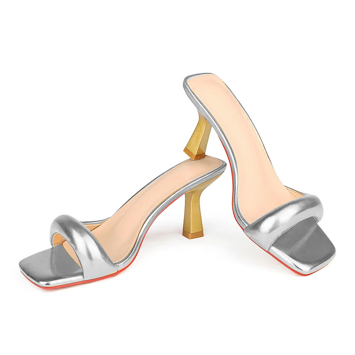 70mm Women's Special Heel Mule Sandals Square Toe Red Bottom Shoes  -vocosishoes