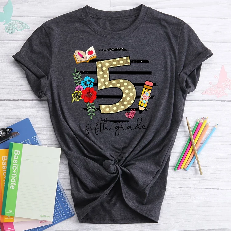 Happy First Day of Fifth Grade  Back to School  T-Shirt Tee-07265