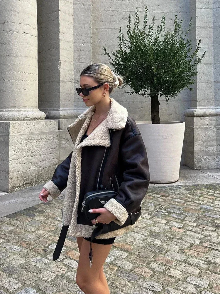 Toloer Faux Fur Double-sided Zipper Jacket-Outfit Ideas