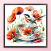 Poppy Bird Teacup-14CT Counted Cross Stitch 40*40cm/15.75*15.75in