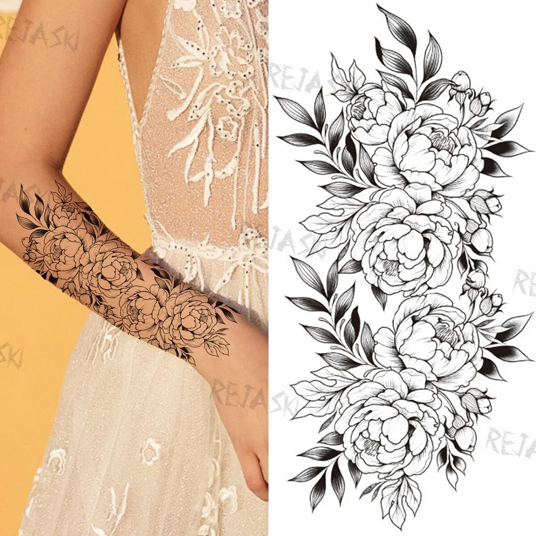 Black Infinity Temporary Tattoos For Women Girls Realistic Sun Flower Rose Letter Fake Tattoo Sticker Waterproof Arm Tatoos