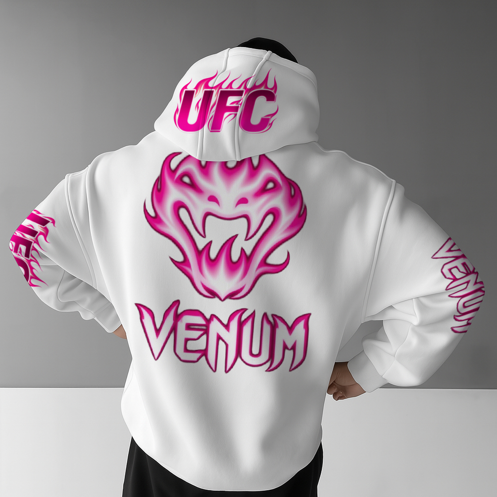 Men's White Loose Casual Fighting Print Hooded Sweatshirt / TECHWEAR CLUB / Techwear