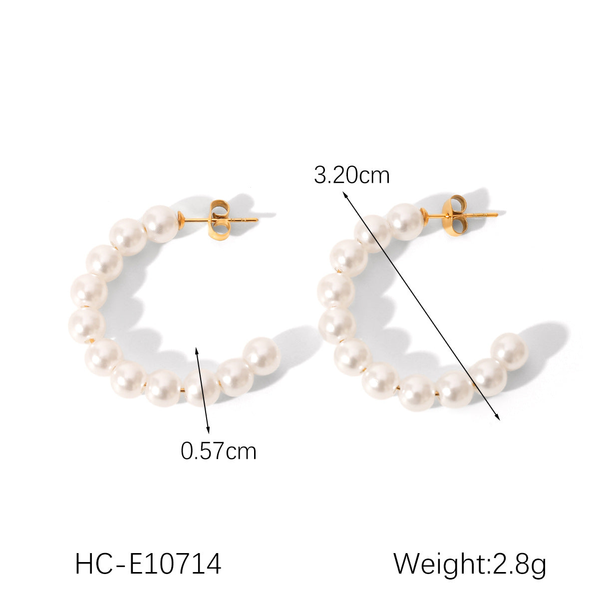 Ins Stainless Steel C-Shaped Pearl Earrings Female Retro Millet Pearl Earrings