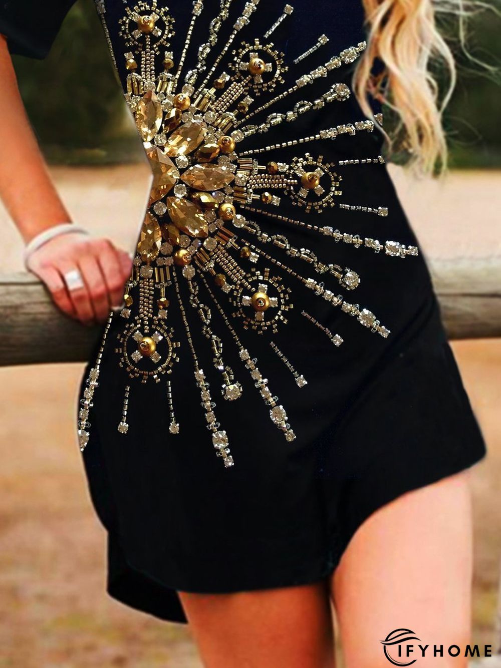 Short Sleeve Polyester Cotton Abstract Knitting Dress | IFYHOME