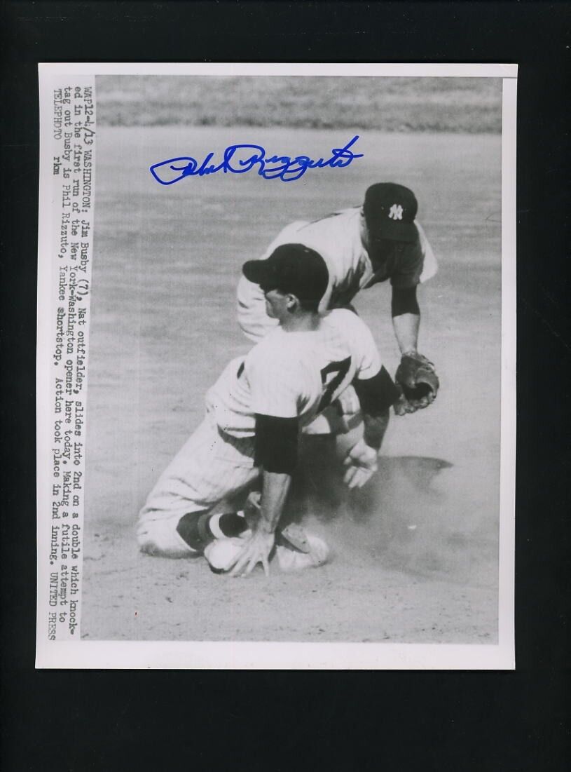 Phil Rizzuto SIGNED 1954 Opening Day Wire Photo Poster painting from Rizzuto estate Yankees