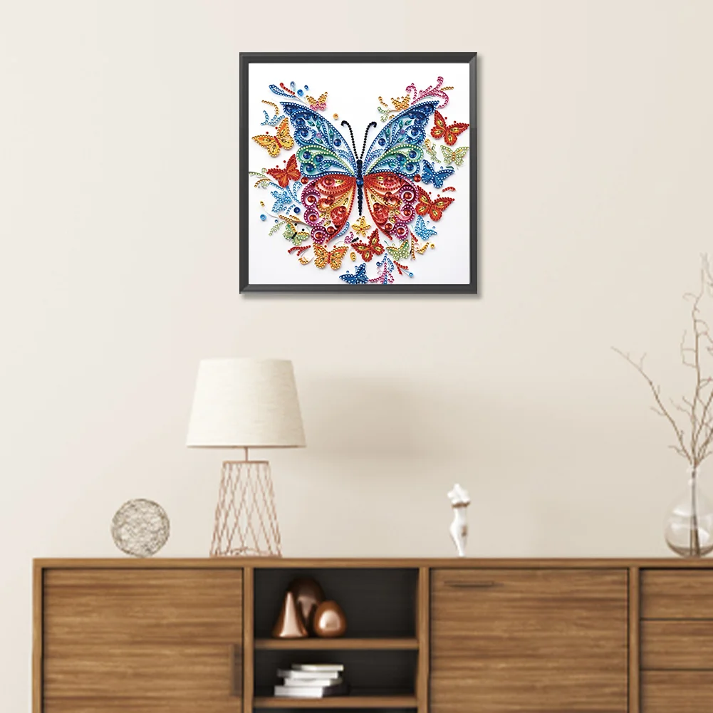 Diamond Painting - Partial Special Shaped Drill - Flower Butterfly(Canvas|30*30cm)