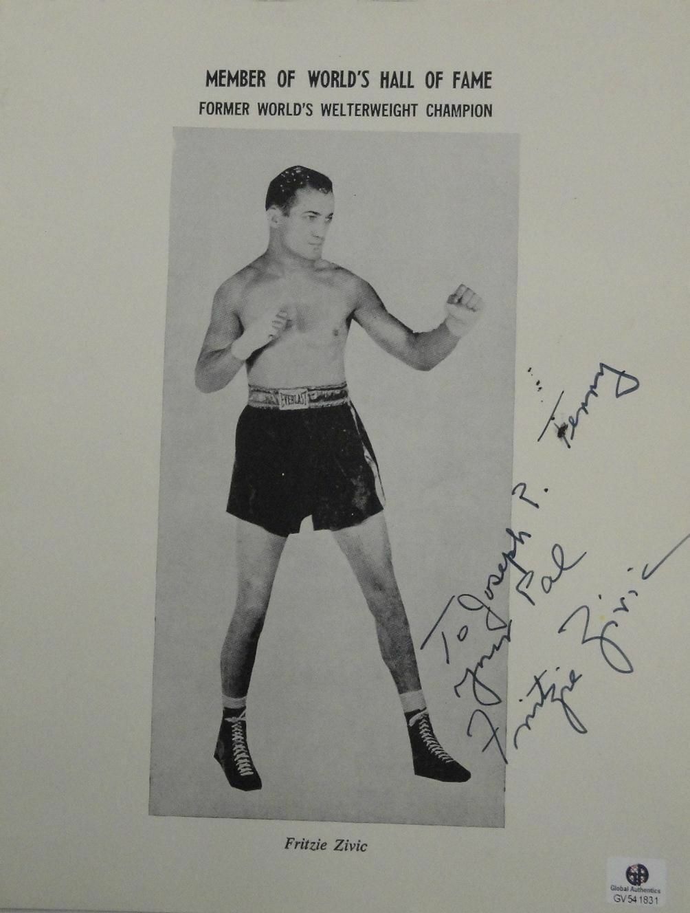 Fritzie Zivic Signed Autographed 8x10 Vintage Boxing Photo Poster paintinggraph Photo Poster painting GAI COA