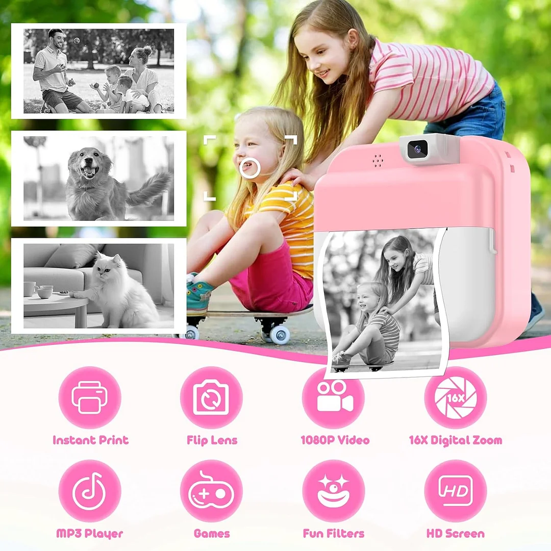 BEBANG Kids Camera Instant, Front Rear Dual Selfie Kids Digital Camera with 1080P Videos, Holiday Birthday Gifts for Kids
