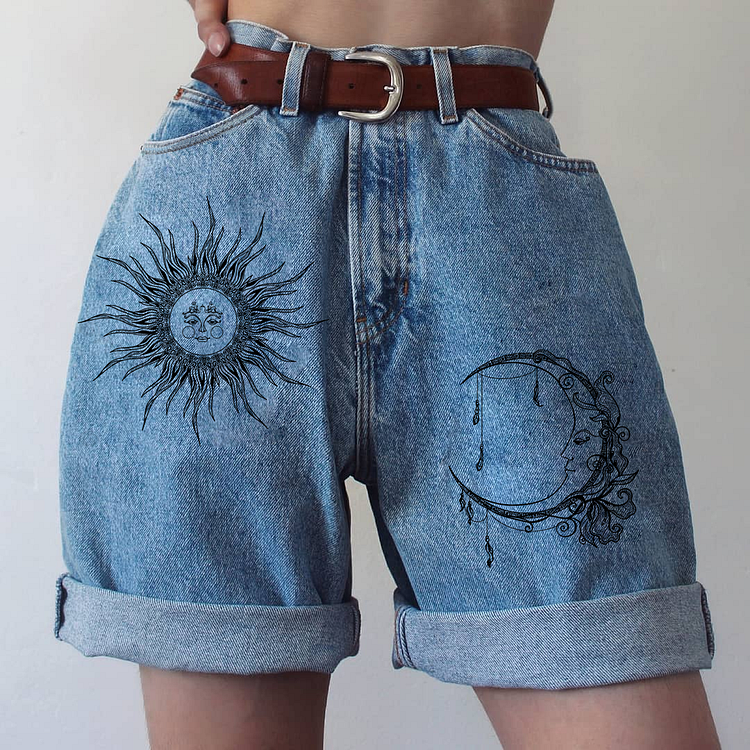 Summer Fashion Printed Denim Shorts