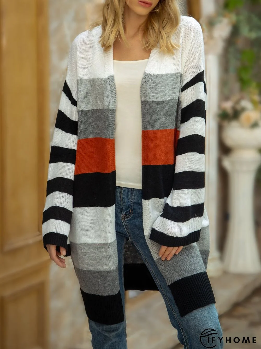 Gray Color-block Long Sleeve Sweater | IFYHOME
