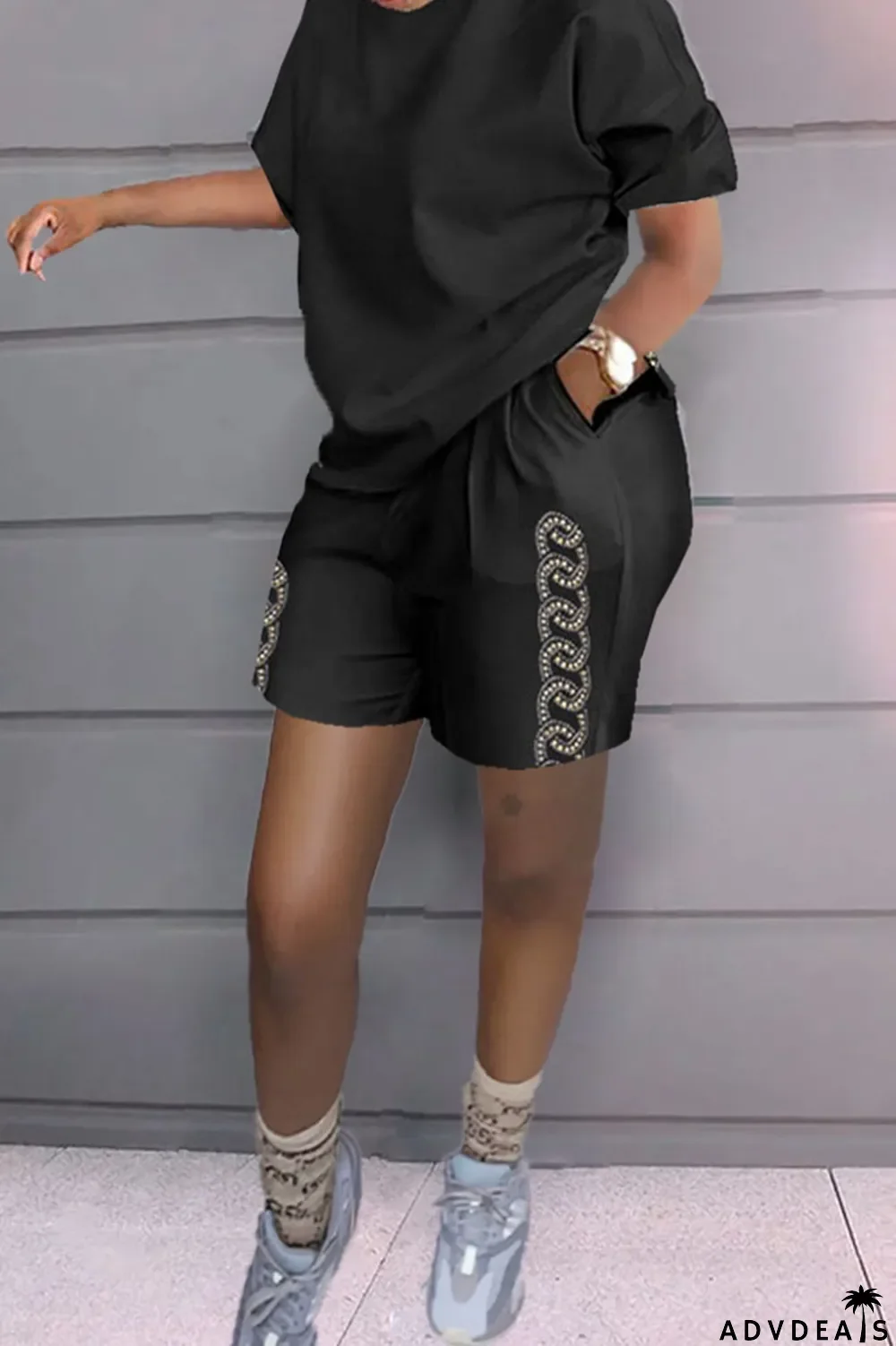 Leopard Print Casual Print Patchwork O Neck Short Sleeve Two Pieces