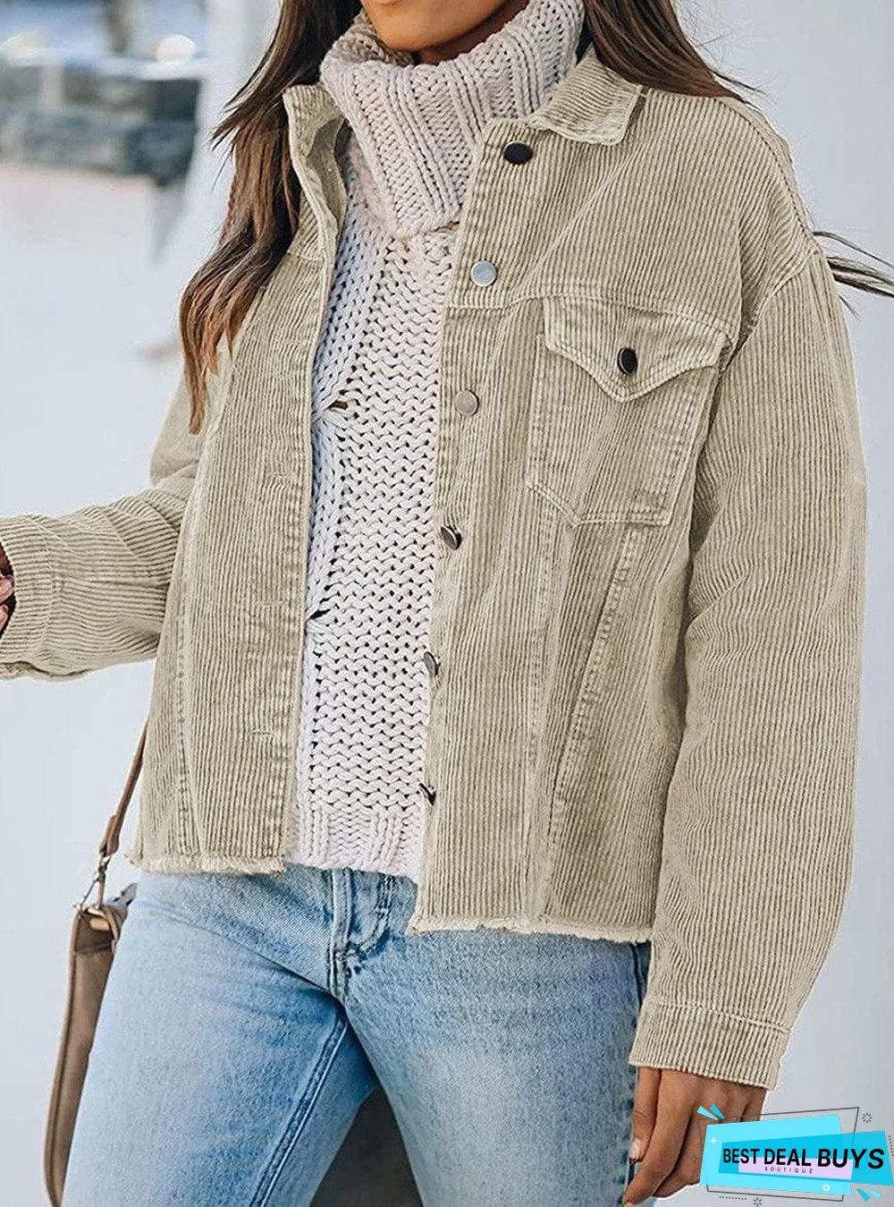 Corduroy Lapel Casual Long-Sleeved Jacket