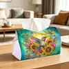 (24cm)Diamond Art Tissue Box Cover DIY PU Desktop Organizer(Sunflowers and birds)