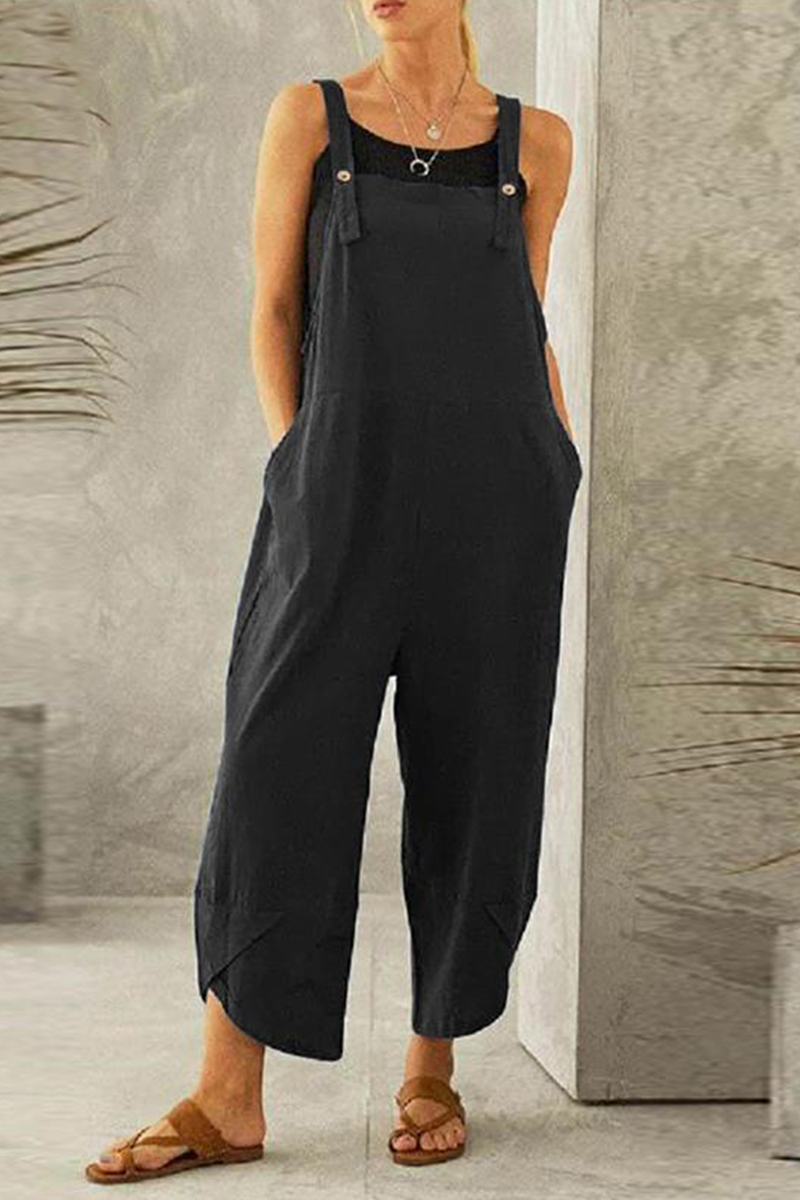 Casual Solid Buttons Capris Loose Jumpsuits(8 Colors)