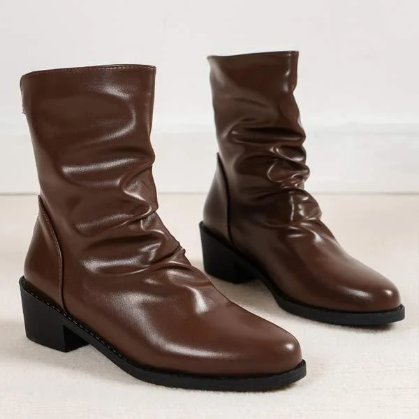Women's Ruched Chunky Heel Mid-Calf Boots shopify Stunahome.com