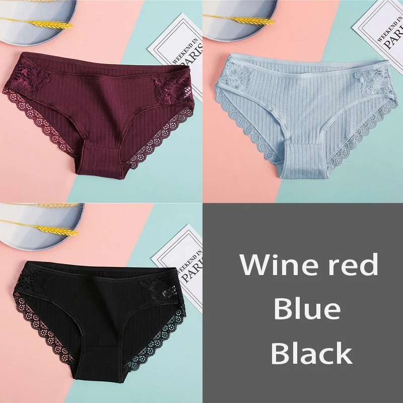 FINETOO M-XL Women Cotton Underpants Sexy Lace Panties Low-rise Briefs for Girls Comfortable Underwear 2020 Female Lingerie New