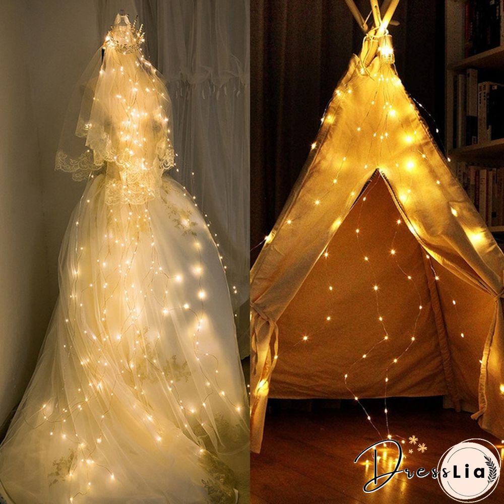 200 LEDs 10 Strands Waterproof Hanging Twinkle Fairy Lights Waterfall Vine String Lights Battery Operated Silver Wire Branch lights with Remote Timer for Garden Outdoor Bedroom Party Christmas Tree