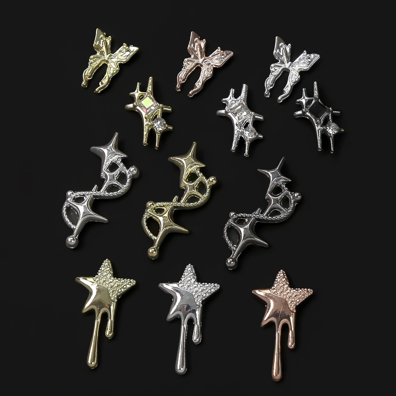New Nail Art Crock Heart Retro Punk Style Sweet Cool Asymmetric Star Butterfly Alloy Jewelry Diamond DIY Accessories