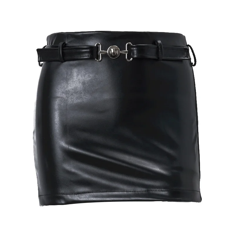 Colourp Colourp Trend Y2K Joker Short Skirt PU Leather Metal Decorative Sex Sense Low Fanny Pack Hip Skirt Women