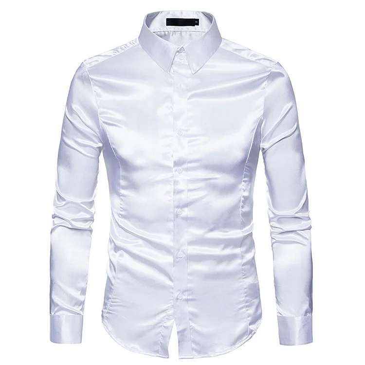 BrosWear Solid Color Shiny Long Sleeve Casual Dress Shirt