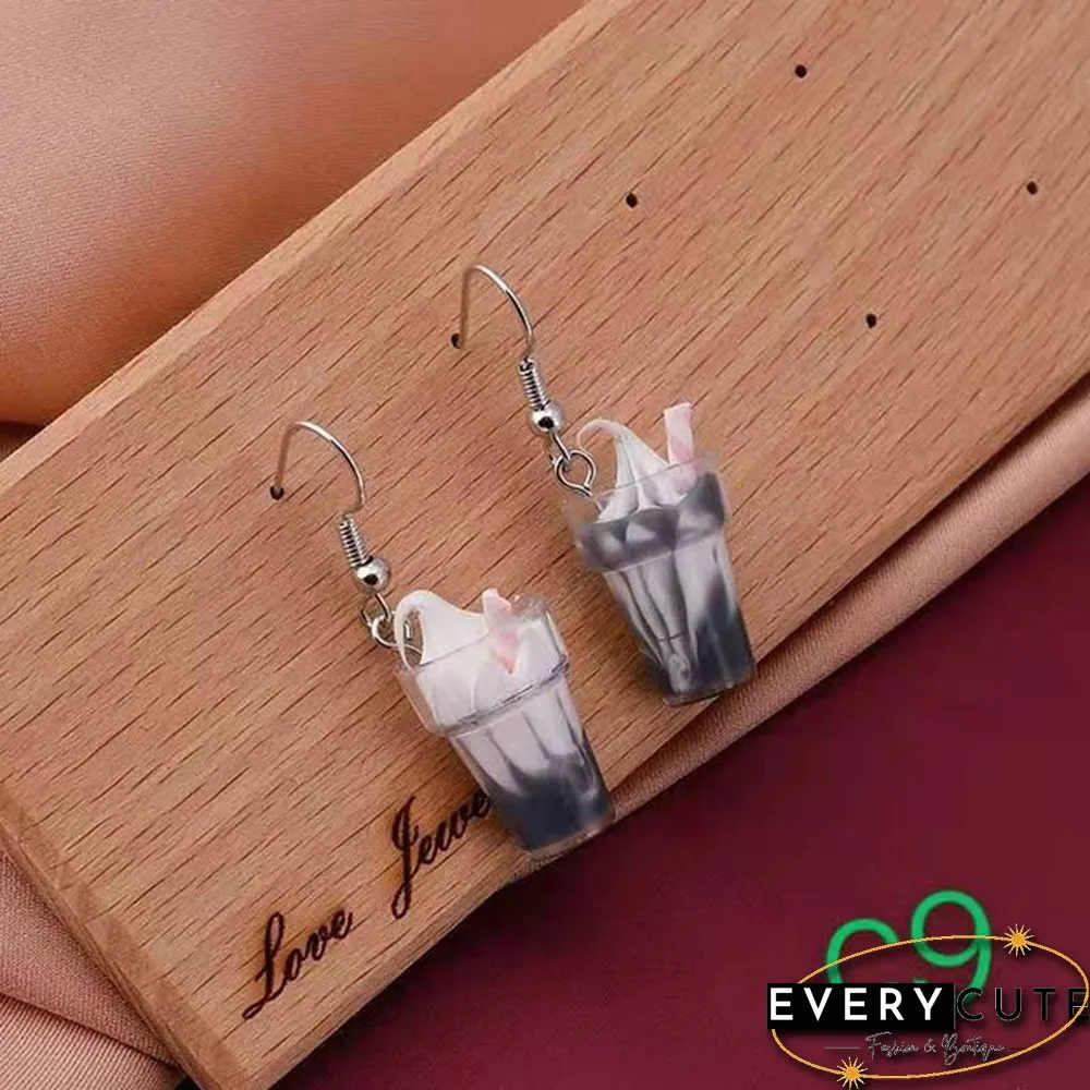 Fun Ice Cream Fruit Cup Earrings Bubble Tea Earrings