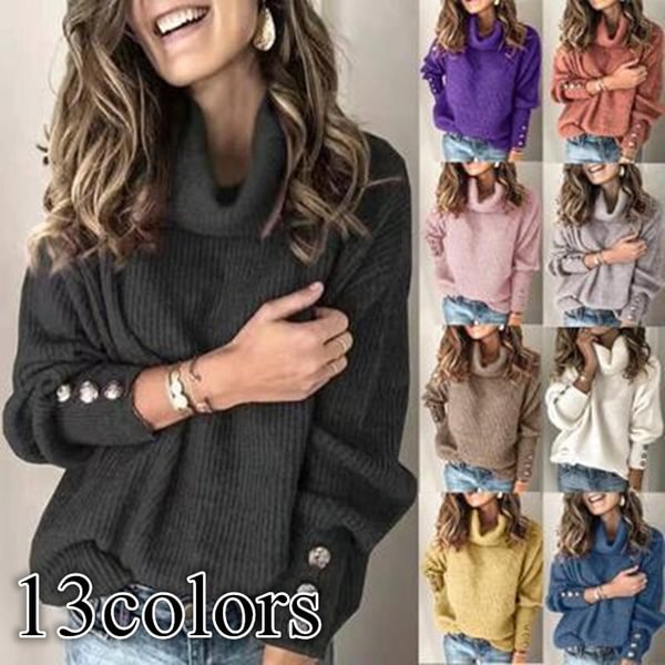 2022 NEW Fashion Autumn Winter Warm Solid Color High Collar Pullovers Knitted Sweater Plus Size Women Wool Knitwear Clothing - Shop Trendy Women's Fashion | TeeYours