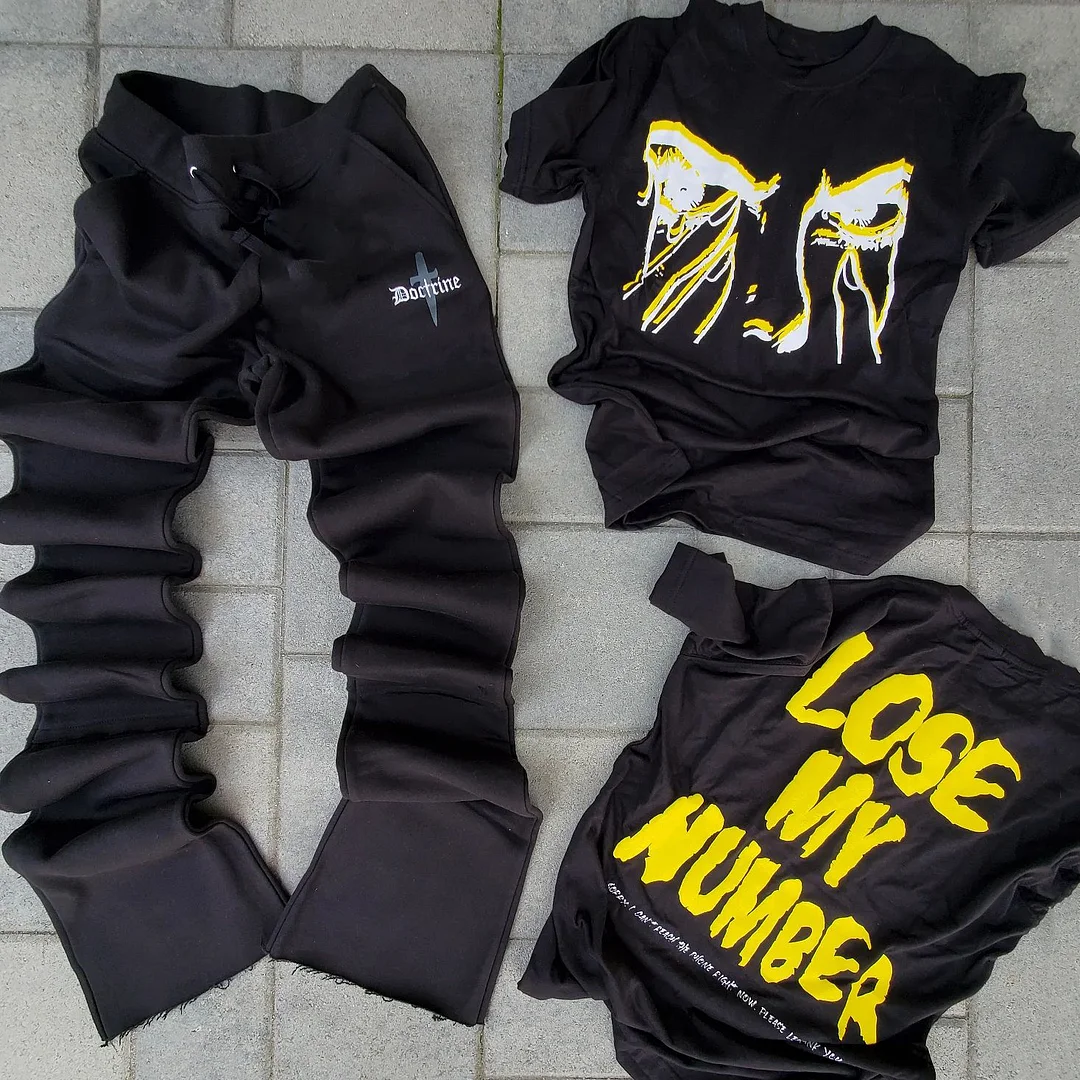Lose My Number T-shirt and trousers two-piece set
