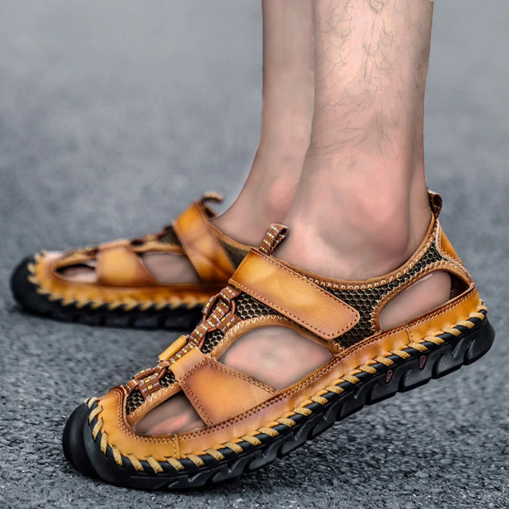 Smiledeer Summer new men's magic sticker leather sandals