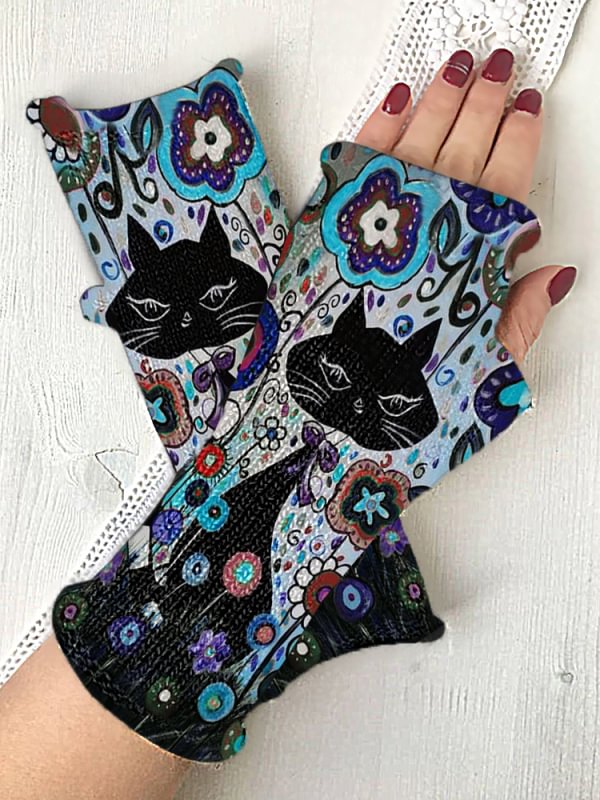 Retro casual knit fingerless gloves